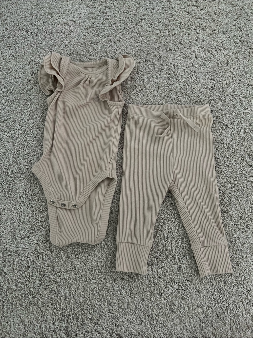 GAP Baby Ribbed Ruffle Bodysuit in Light Beige